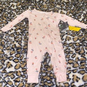 Modern Moments By Gerber Pink & Green Pear Pattern Zip Up Soft Sleeper